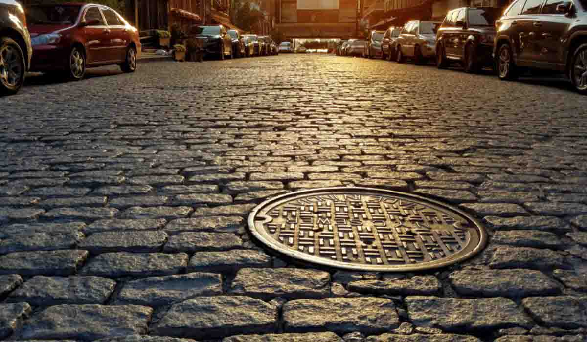 nắp hố ga hình tròn trên phố