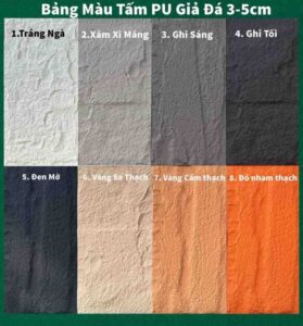 Bảng màu tấm ốp tường PU giả đá tại BV - Stone