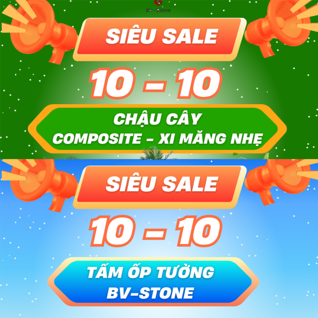 SIÊU SALE 10/10 - Tấm ốp tường BV-STONE & Chậu cây Queen Pot