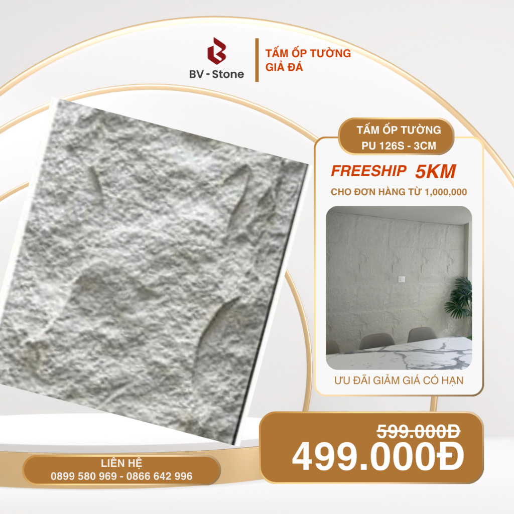 Tấm ốp PU BV - STONE mẫu Vẫn đá trắng